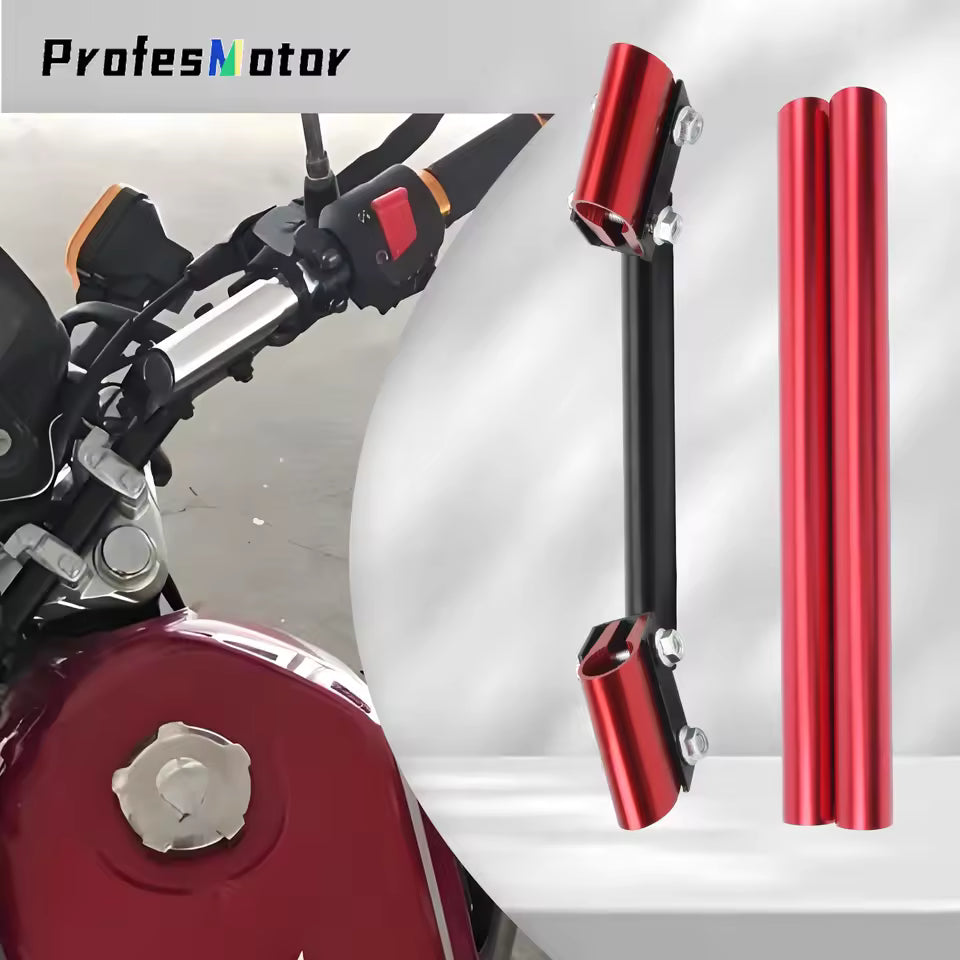 Red motorcycle exhaust pipes with a white background and 'ProtesMotor' branding.