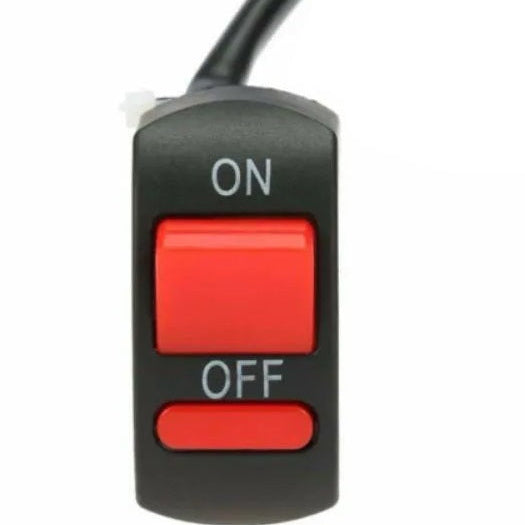 Toggle switch with red 'ON' and 'OFF' buttons on a white background