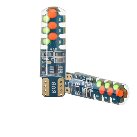 Electronic component with LED lights on a white background