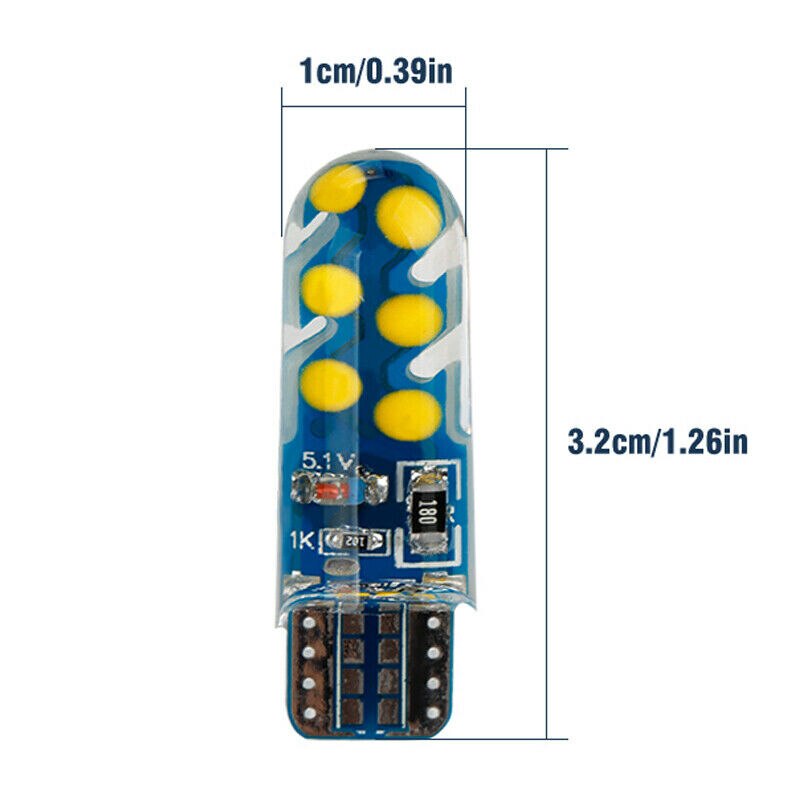 LED light bulb component with dimensions labeled on a white background