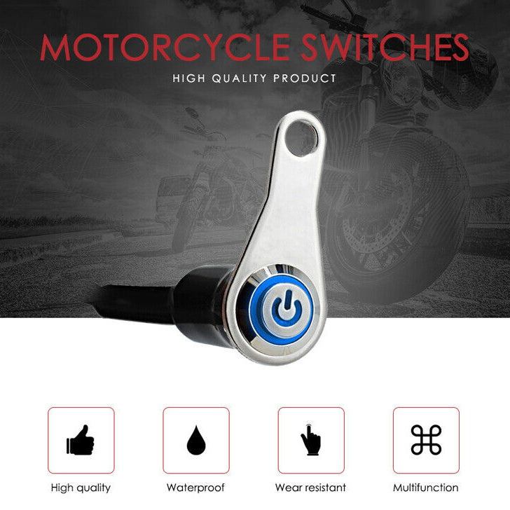 Motorcycle switch with power symbol on a dark background with motorcycle silhouette