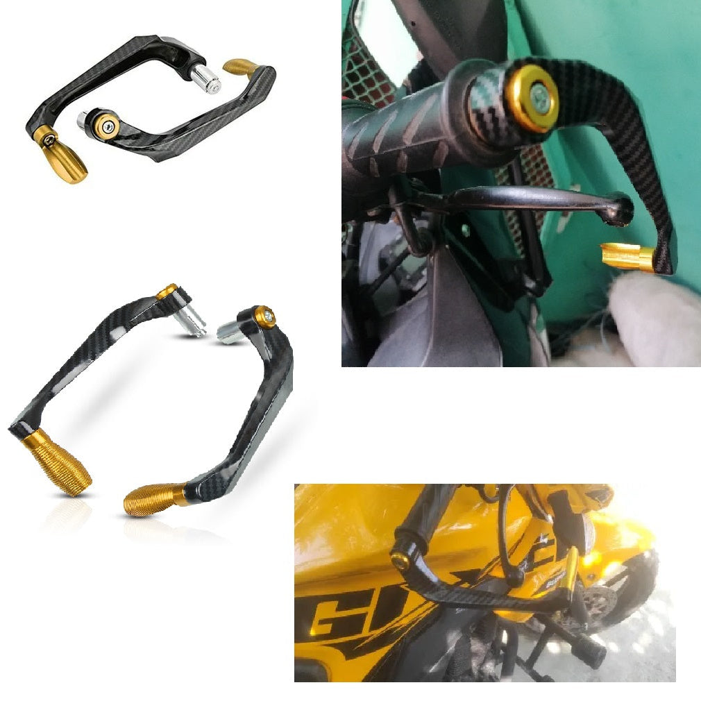 Carbon fiber motorcycle handlebar riser with gold accents on a white background