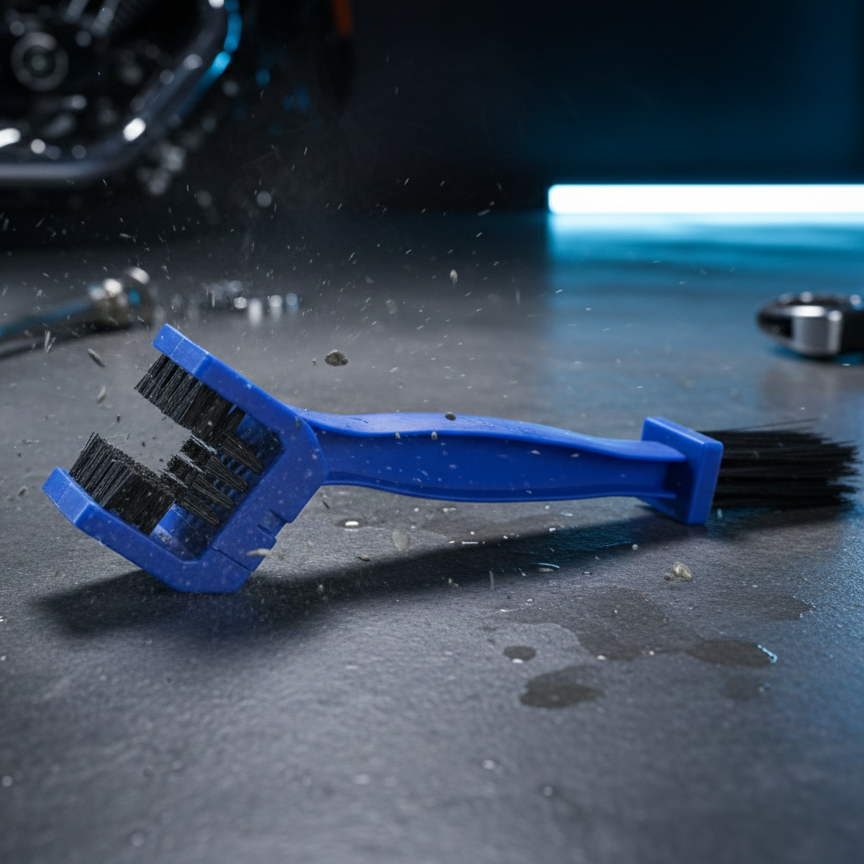 Blue brush tool on a dark surface with a blurred background