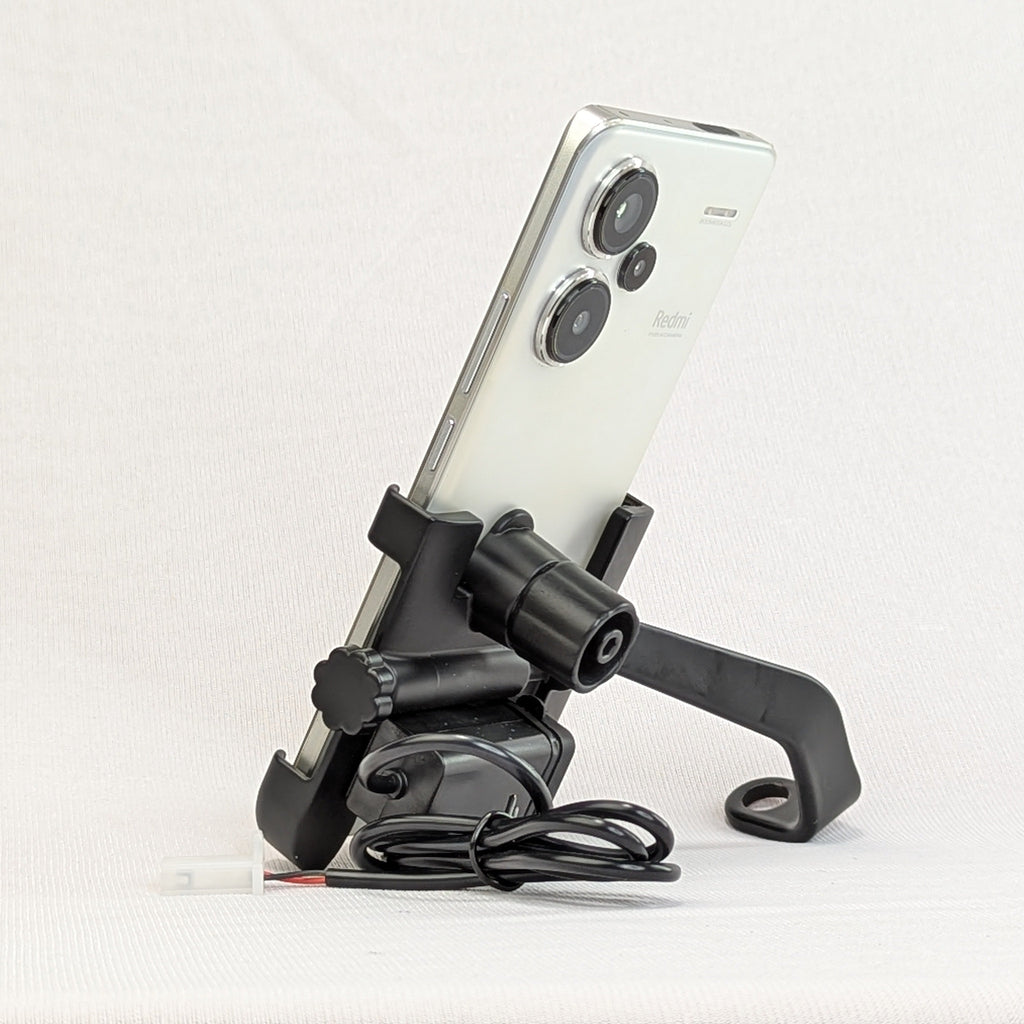 Phone holder with a smartphone on a white background
