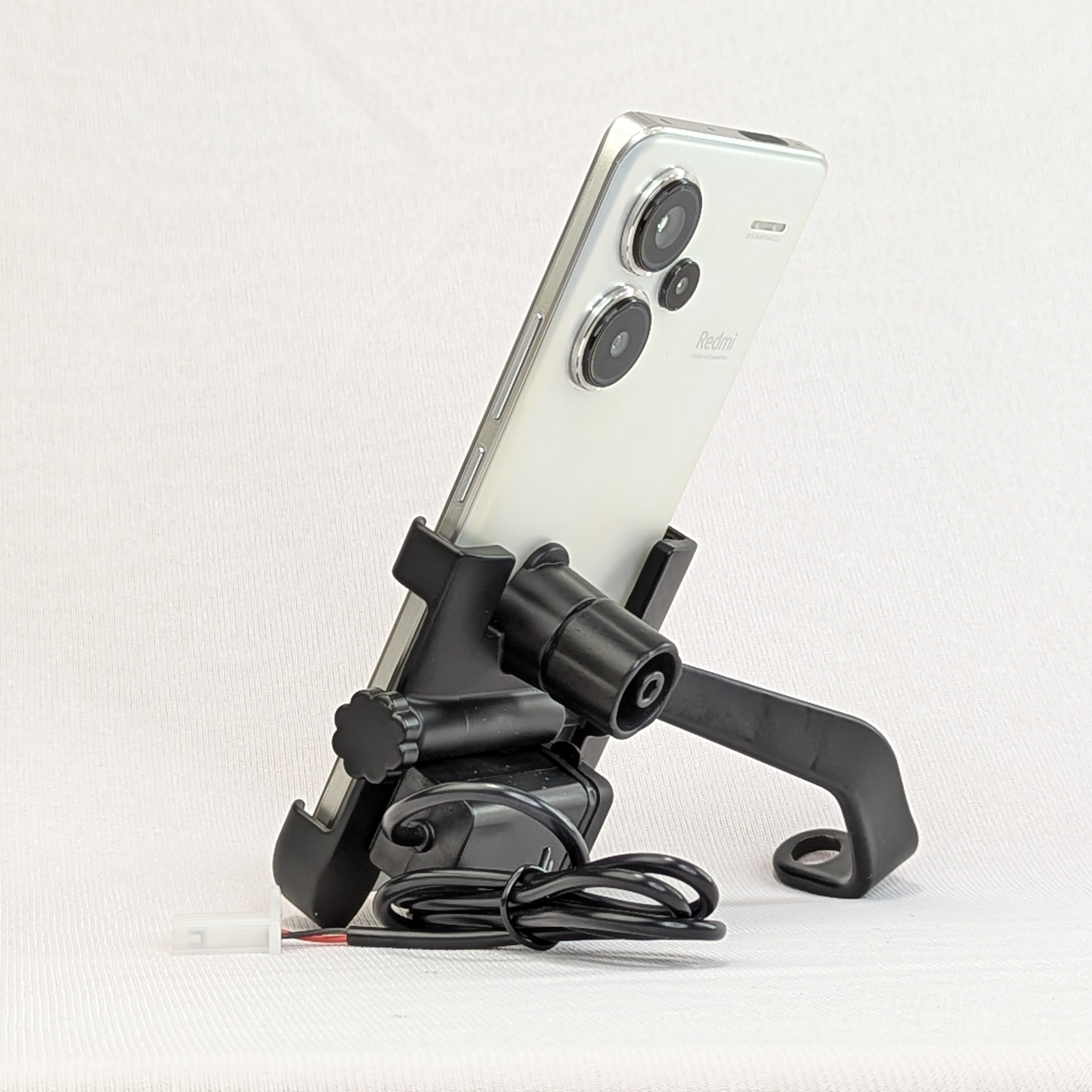 Phone holder with a smartphone on a white background